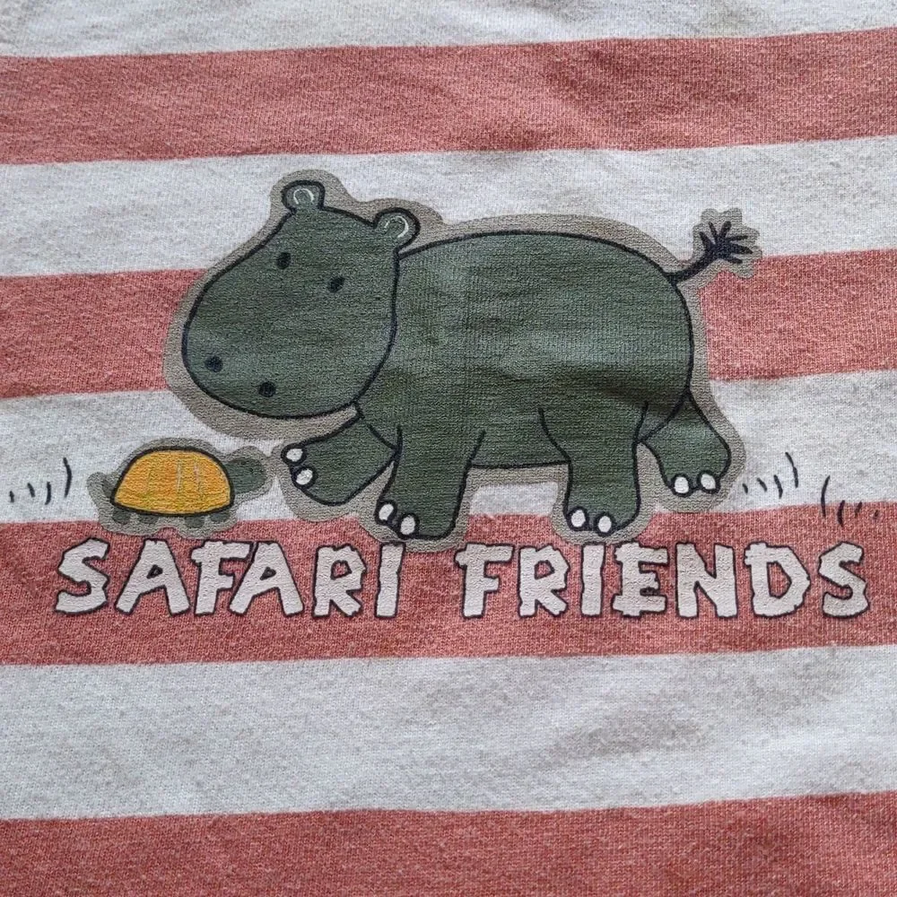 Cradle Togs, Baby Size 12M, Hippo and turtle, short sleeve dark peach stripe top